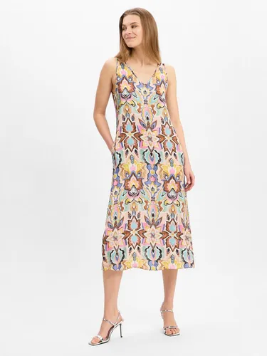 Robe Légère Freizeitkleid Damen Viskose mehrfarbig gemustert - Kleider mit modernem All-over-Muster, schmeichelhaftem V-Ausschnitt und praktischen Einschubtaschen für zusätzlichen Komfort.