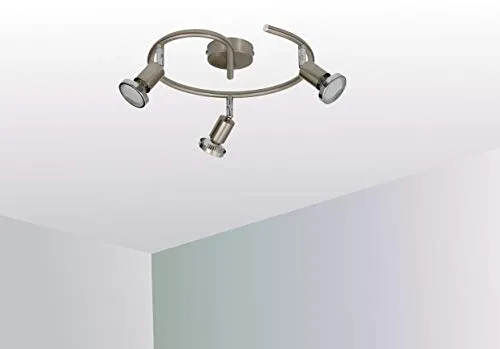Trango 3-flammig 2935-032G LED Deckenleuchte *FINNO* in Rondell Edelstahl-Optik inkl. 3x 3 Watt GU10 LED Leuchtmittel Deckenlampe, Deckenstrahler, Deckenspots, Wohnzimmer Lampe schwenkbar