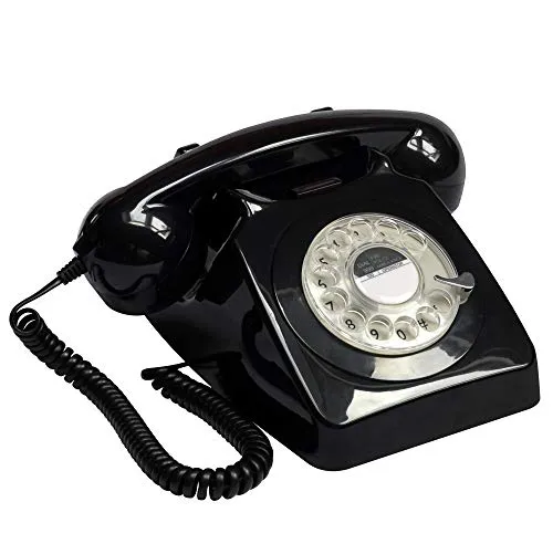 GPO 746ROTARYBLA Retro Telefon mit Wählscheibe im 70er Jahre Design Schwarz