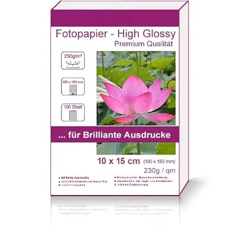 Blatt 10x15cm 230g/m² Fotopapier Hglossy wasserfest Photopapier hochglänzend high glossy wasserfest photopaper photo paper 230g / m² 230g/qm 10x15 cm 10 x 15 cm 100
