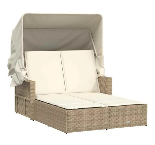 furnicato Doppel-Sonnenliege mit abnehmbarem Dach 110 x 180/201 x 149 cm Beige - Genießen Sie entspannte Stunden im Freien mit dieser stilvollen Doppel-Sonnenliege aus langlebigem PE-Rattan. Die verstellbare Rückenlehne und das ausziehbare Sonnendach sorgen für höchsten Komfort und Schutz.