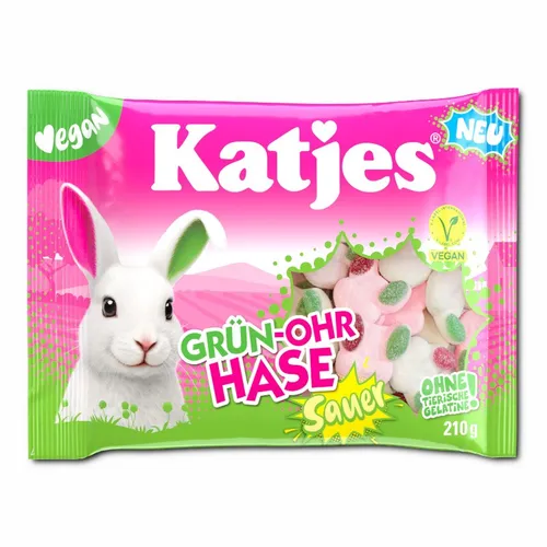 Produktbild Katjes Grün-Ohr Hase sauer, veganes Fruchtgummi, 210g Beutel 6,05€/1kg