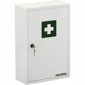 Leina Medisan B Verbandschrank leer REF 22003 - Robuster Verbandschrank aus Stahl, ideal für Baustellen und Büros. Mit Sicherheitsschloss und 2 verstellbaren Einlegeböden, Made in Germany.