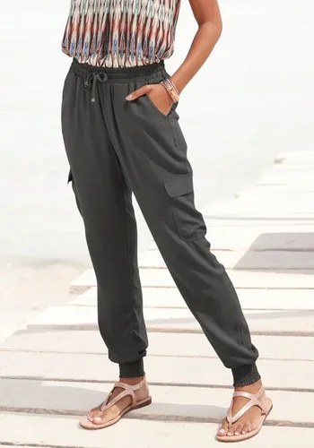 LASCANA Schlupfhose Damen Gr. 38, khaki - Stoffhose in lässigem Design aus 100% Viskose mit praktischen Taschen. Figurumspielend und ideal für entspannte Outfits.