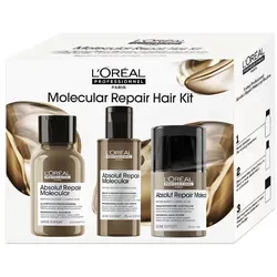 L'Oréal Professionnel Absolut Repair Molecular Discovery Trio - Haarpflege-Set für geschädigtes Haar, enthält Shampoo, Rinse-Off-Serum und Leave-In Mask. Angereichert mit Peptidbondern & Aminosäuren für sofortige Haartransformation und Hitzeschutz bis 230 °C.