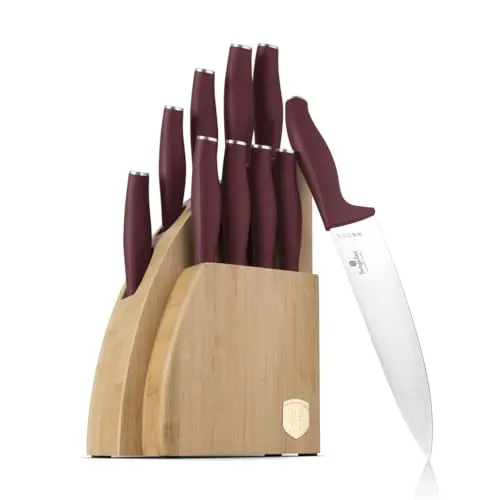 Berlinger Haus 10-teiliges Messerset/Rostfreier Aus gehärtetem Stahl 3cr13/mit BAMBOO-Ständer/matt bordeaux/Leonardo Collection