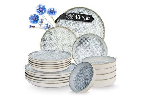 Moritz & Moritz Kombiservice ALHAMBRA Geschirrset Blau (18-tlg), 6 Personen, Porzellan, Spülmaschinengeeignet & Mikrowellensicher