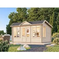 Palmako Gartenhaus Claudia Pent 400 x 300 cm - Naturbelassen und stabil - Gartenhaus aus 44 mm Blockbohlen mit isolierverglaster Doppeltür und Fenstern. Ideal für Gartenliebhaber, die Wert auf Qualität und Design legen.