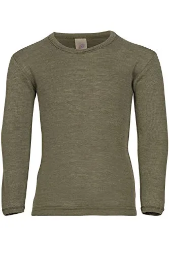 Engel Kinderunterhemd Langarm Wolle Seide in Olive, Gr. 164