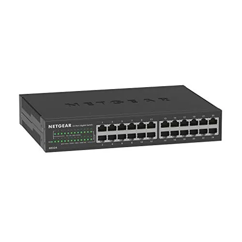 Netgear GS324 24 Port Switch Gigabit Ethernet LAN (Plug-and-Play Netzwerk, lüfterlos, 19 Zoll Rack-Montage, Robustes Metallgehäuse), Schwarz