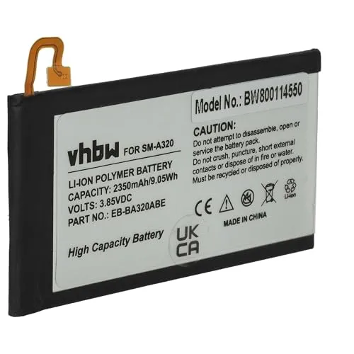 vhbw Akku kompatibel mit Samsung Galaxy A3 2017, A3 2017 4G, A3 2017 4G LTE, A3 2017 TD-LTE Handy Smartphone Telefon (2350 mAh, 3,85 V, Li-Polymer)