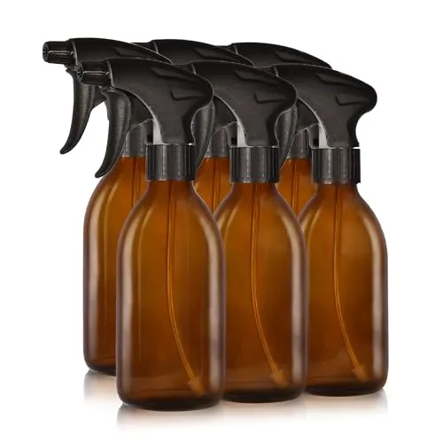 Oputec 6 x 250ml Braunglas-Sprühflaschen zum Befüllen mit ergonomischem Sprühkopf – Hochwertige, nachfüllbare Glas-Wassersprühflaschen für Pflanzen, Blumen, Reinigungsmittel, Haushalt & Haarpflege