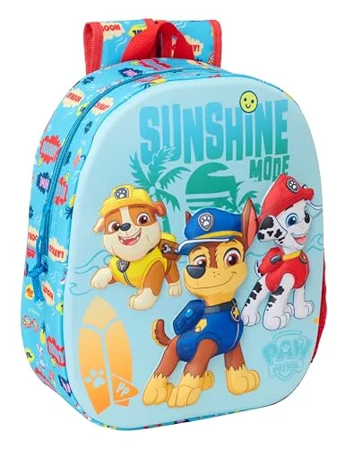 Paw Patrol 3D-Schulrucksack mit 3D-Design, anpassbar an den Wagen, ideal für Kinder verschiedener Altersgruppen, bequem und vielseitig, Qualität und Widerstandsfähigkeit, 27 x 10 x 33 cm, blau, M