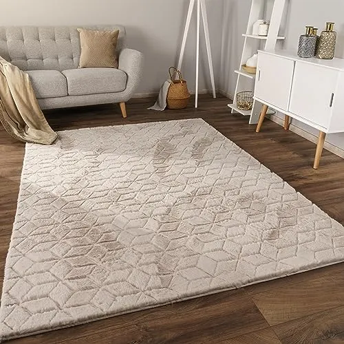 Paco Home Weicher Flauschiger moderner Bubble Wohnzimmer Teppich Hochflor Fell Geometrisches Design Hoch-Tief-Effekt, Grösse:200x280 cm, Farbe:Beige 5