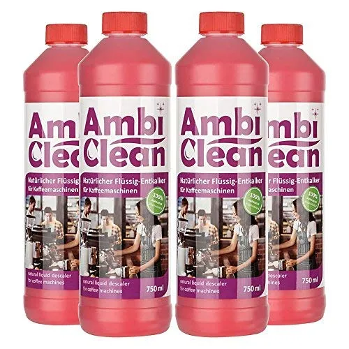 AmbiClean Universal-Entkalker für Kaffeevollautomaten, Kaffee-Maschinen, Wasserkocher etc. | 100% Natürlich | Made in Germany | Für Jura, Siemens, Delonghi, Krups, Melitta, Bosch uvm.| 4 x 750ml