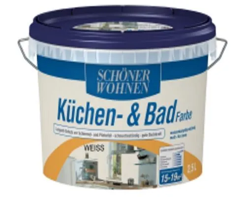 Schöner Wohnen Küchen- und Badfarbe Weiß 2,5 L - Farben für Innenräume, wasserbasierte, schmutz- und spritzerabweisende Farbe, ideal für Küche und Bad.