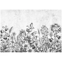 Wallarena Fototapete Blumen Beton Grau Vlies Tapete Wohnzimmer Schlafzimmer Wandtapete, Glatt Vlies oder Struktur Vinyl, Blumen, Beton, Kontur, Wiese, Grau, (Vlies Fototapete, Vlies Fototapete), Vliestapete Grau Wohnzimmer Schlafzimmer Küche Tapete + Kleister grau|schwarz 2,54 m x 1.84 m