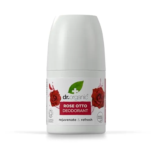 Dr Organic Rose Otto Deodorant, Aluminiumfrei - Natürliches Deodorant für Männer und Frauen - Deos - Aluminiumfreies, veganes Roll-On Deodorant mit Bio Rose Otto für zarte Hautpflege und erfrischenden Duft. Zertifiziert biologisch und umweltfreundlich verpackt.