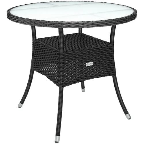 CASARIA Bistrotisch 106761, rund und schwarz - Gartentisch aus strapazierfähigem Polyrattan, ideal für Innen und Außen. Belastbar bis 80 kg mit einer stabilen Sicherheitsglasplatte und höhenverstellbaren Aluminiumfüßen.