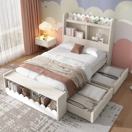 Flieks Klassisches Bett 90x200cm mit 2 Schubladen - Jugendbett aus Massivholz mit praktischem Stauraum. Ideal für kleine Zimmer, da die Schubladen flexibel platziert werden können.