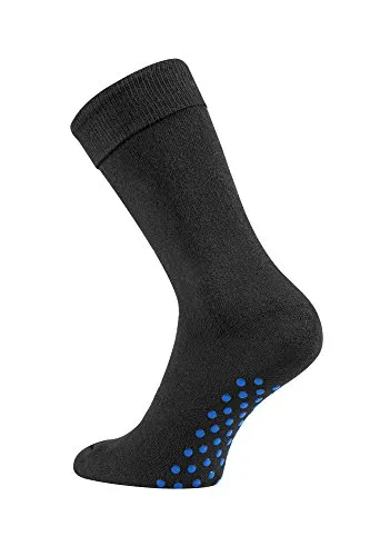 TippTexx 24 2 Paar Homesocks in Schwarz, ABS-Socken, Stopper-Socken, Anti-Rutsch-Socken (Blauer ABS Druck, 43/46)