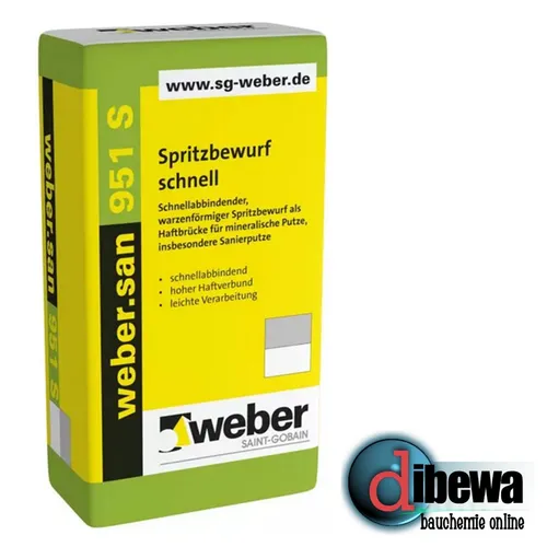 weber.san 951 S - Schneller Spritzbewurf, 25 kg - Vorspritzmörtel in Zementgrau, ideal für Putze und Mauerwerk. Schnellbinder für effiziente Verarbeitung bei +5 °C bis +25 °C. Hergestellt in Deutschland.