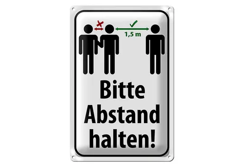 Roomando Metallschild Hinweis 12x18cm bitte Abstand halten 1.5 m