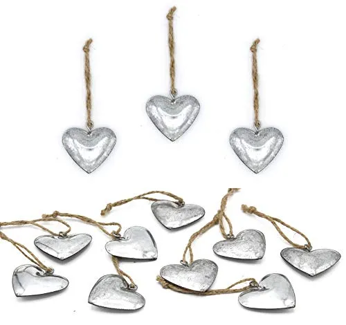Set 12er Anhänger Herz Dekoherzen Herzanhänger Silber Metall Dekohänger (VAR 2)