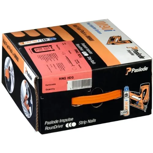 Paslode Impulse Packs - galvanisiert plus (gerillt) - Ø 3,1 x 90 mm Unilock - Nagelmagazine für Druckluftnagler, ideal für präzise und langlebige Befestigungen dank hochwertiger galvanisierter Oberfläche.