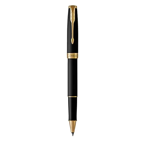 Parker Sonnet Tintenroller | Eleganter Matt-Schwarz mit Goldakzenten - Schreibutensilien mit feiner Edelstahlspitze und hochwertiger Verarbeitung, ideal als Geschenk in einer eleganten Parker Premium Geschenkbox.