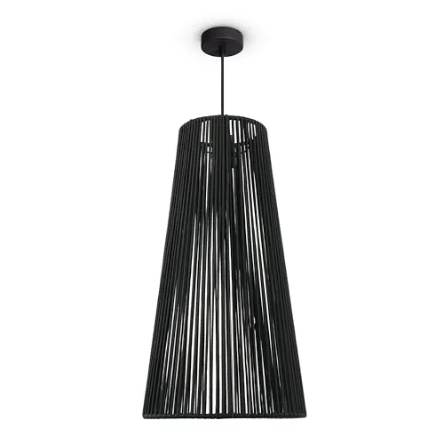 Paco Home LED Pendelleuchte Wohnzimmer Pendellampe Hängeleuchte Esszimmer Küche Deko Vintage Korboptik Boho Natur E27, Lampenart:Pendelleuchte, Farbe:Schwarz 7