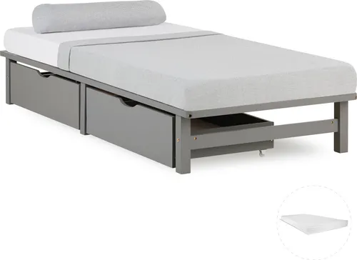 Homestyle4u Holzbett Jugendbett Palettenbett 90x200 mit Matratze und 2 Schubladen