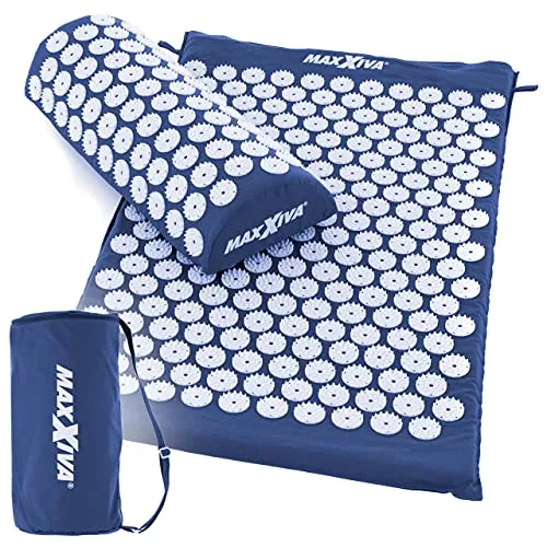 MAXXIVA Akupressurmatte Set 75 x 42 cm mit Kissen mit Tragetasche Yantramatte Fakirmatte Durchblutung Massage (Blau)