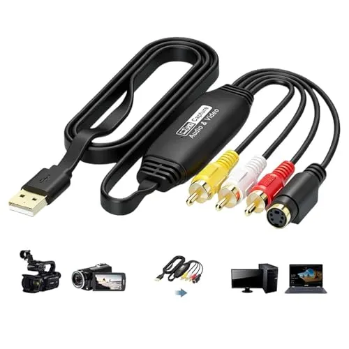 HOSPAOP VHS to Digital Converter USB 2.0 – Video Capture Karte 1080P für VHS digitalisieren, AV & RCA Adapter, VCR DVD zu PC, kompatibel Windows Mac OS