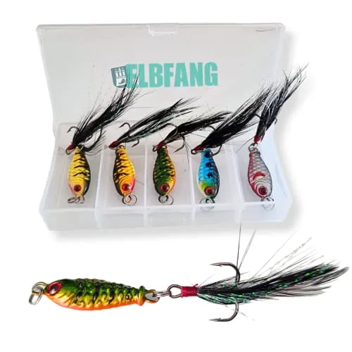 elbfang© 4 Barschzocker Set | Mini Pilker Barsch Köder | Vertikal Angelköder | Jig Spinner Wobbler Spinjig