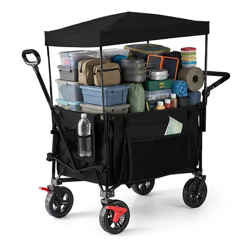 Relaxdays Faltbarer Bollerwagen mit Dach, 150 kg Traglast