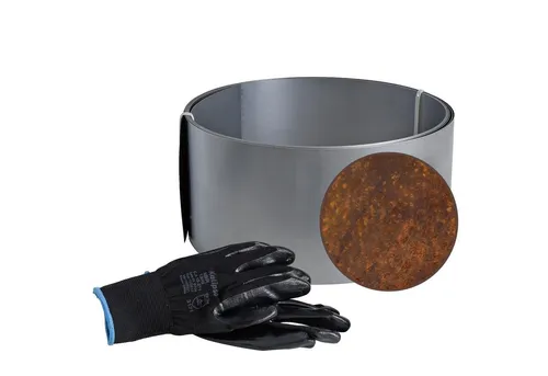 ESTEXO Rasenkante Edel-Rost – Beeteinfassung aus Cortenstahl - Rasenkante aus Cortenstahl in Edelrost-Optik; hohe Stabilität und witterungsbeständig; ideal für Gemüse- und Blumenbeete; wählbare Höhen und Längen für individuelle Gestaltung.