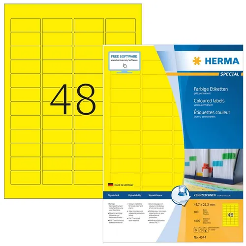 HERMA 4544 Etiketten - 4.800 gelbe Universaletiketten 45,7 x 21,2 mm - Vielzweck-Etiketten in signalstarkem Gelb, ideal für Organisation und Beschriftung, hergestellt in Deutschland.