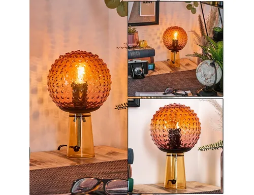 Hofstein Tischleuchte im Retro-Design - Nachttischleuchte aus Glas und Metall in Orange, Bernstein und Rosa. Ideal für jeden Raum, bringt retro-vintage Flair und ist ein Blickfang auf jedem Tisch.