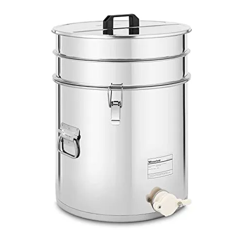Wiesenfield Honigeimer 30L mit Sieb und Quetschhahn aus Edelstahl - Haushaltszubehör - 30L Honigeimer aus Edelstahl mit Sieb und Quetschhahn für hygienische und präzise Abfüllung. Ideal für Imkereien und Hobby-Imker.