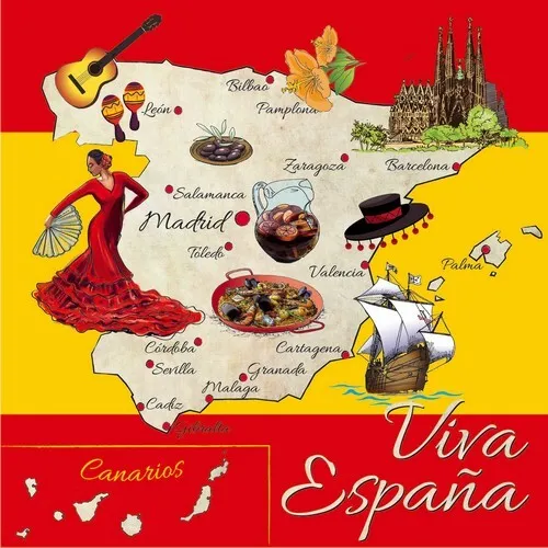 Servietten Spanish Life Spanien Paella Flamenco Sangria gelb rot Deko 33x33cm 20