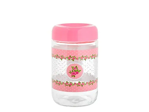Home Dekoro Vorratsdose mit Deckel aus Kunststoff, Glas, Rosa, 0,66 l, Medium