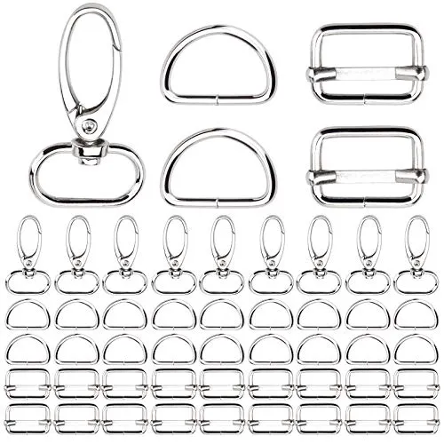 KAMAIKA 50 Stück Drehgelenk Karabinerhaken Ring Set, 20mm D Ringe Triglide-Schiebeschnalle Schnalle Tasche Halbringe Gurtversteller Schlüsselanhänger Set für DIY Tasche Rucksack Zubehör Gurt