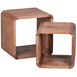 Wohnling Beistelltisch Boha, WL1.540, 2er Set aus Massivholz - Elegante Couchtische aus handgefertigtem Akazien-Massivholz, montiert und sofort einsatzbereit. Ideal für stilvolle Wohnräume.