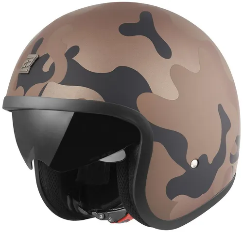 Bogotto V537 Camo Jethelm, braun, Größe M - Motorradhelm mit thermoplastischer Außenschale, integriertem Sonnenvisier und waschbarem Innenfutter - ideal für stilbewusste Männer.