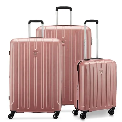 Roncato Kinetic 2.0 4-Rollen Kofferset 3-teilig in Rosa - Praktisches 3-teiliges Kofferset mit Dehnfalte für zusätzlichen Stauraum. Ideal für Reisen, leichtgängig mit 4 Rollen für mühelosen Transport.