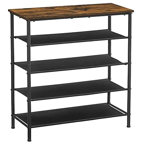 VASAGLE Schuhregal braun, schwarz - Ordnung für Ihre Schuhe - Büroregale mit 4 stabilen Fachböden, ideal für die Aufbewahrung von Schuhen. Platzsparend und modern, sorgt es für Ordnung und Übersicht in jedem Raum.