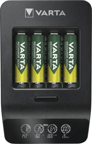 Varta Ladegerät 2100mAh LCD Smart Charger - inkl. 4x AA Batterien, intelligentes Laden für optimale Akkuleistung