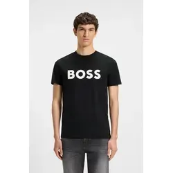 BOSS Thinking 1 T-Shirt - Herren T-Shirt aus softem, atmungsaktivem Single Jersey mit gummiertem Brand Logo auf der Brust. Ideal für lässige Outfits und hohen Tragekomfort.