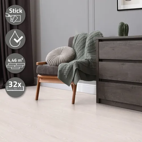 ML-Design Deluxe PVC Bodenbelag - Selbstklebende Vinyl-Dielen, Weiß Eiche - Vinylböden - Hochwertiger, rutschfester und wasserfester PVC-Bodenbelag für einfache Verlegung und elegantes Design in jedem Raum.